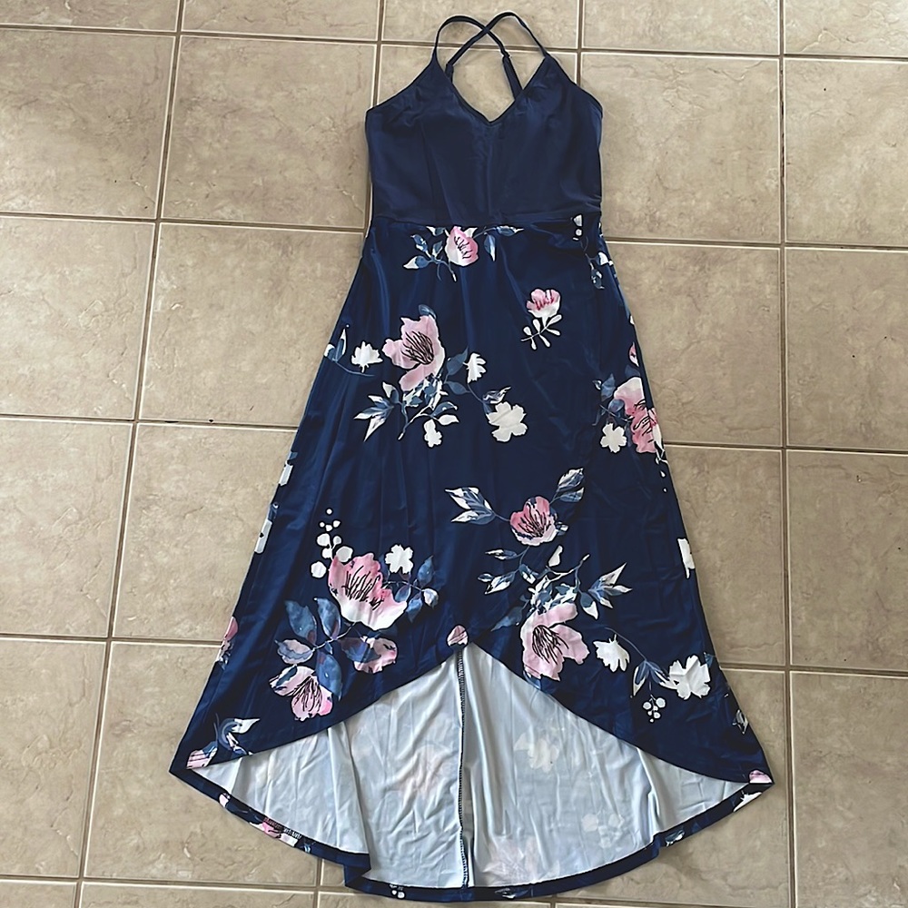 KILIG Women's V Neck Sleeveless Asymmetrical Patchwork Floral Maxi Dress, Small